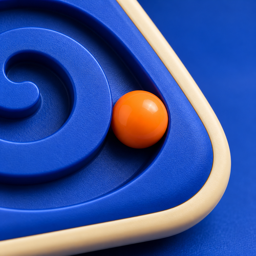 Cobalt Spiral Slider Puzzle with Orange Bead and Cream Rim