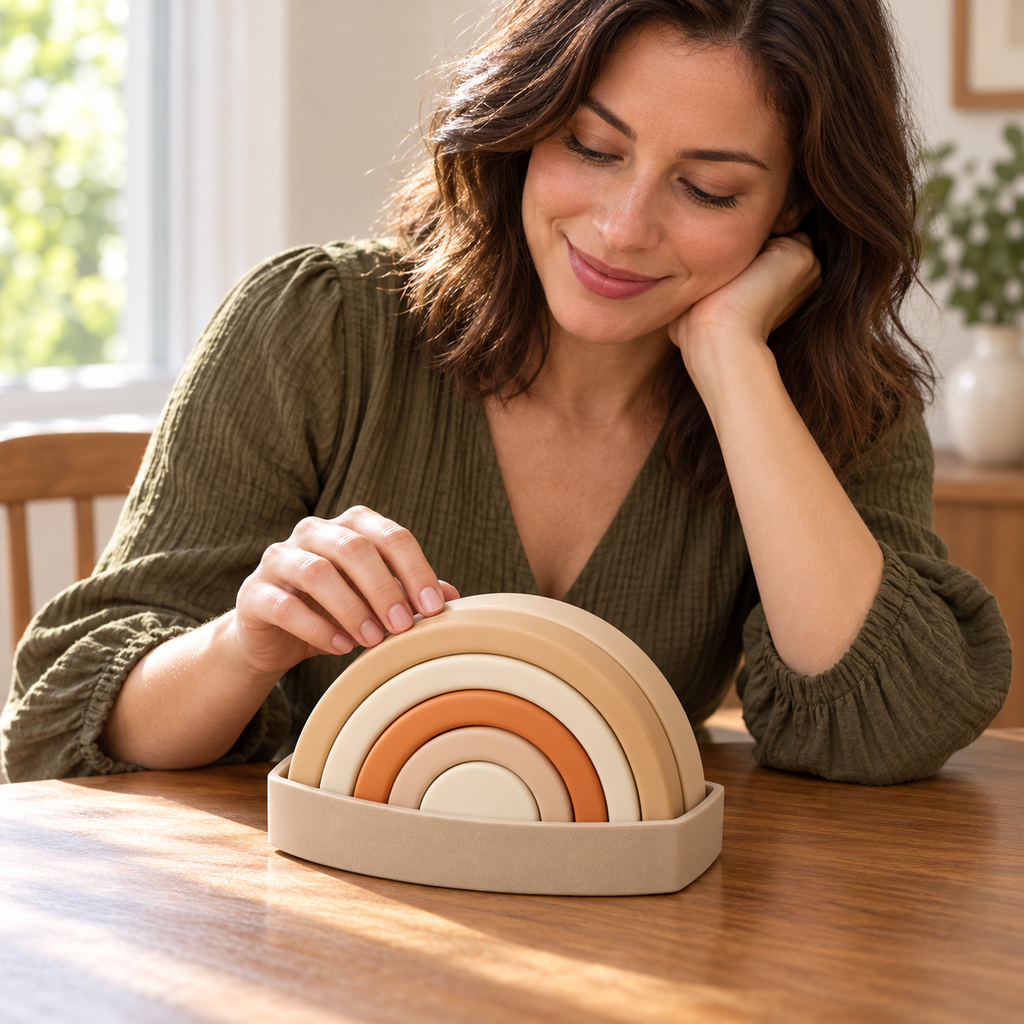 Sand Arc Nested Arch Puzzle in Cream and Muted Orange