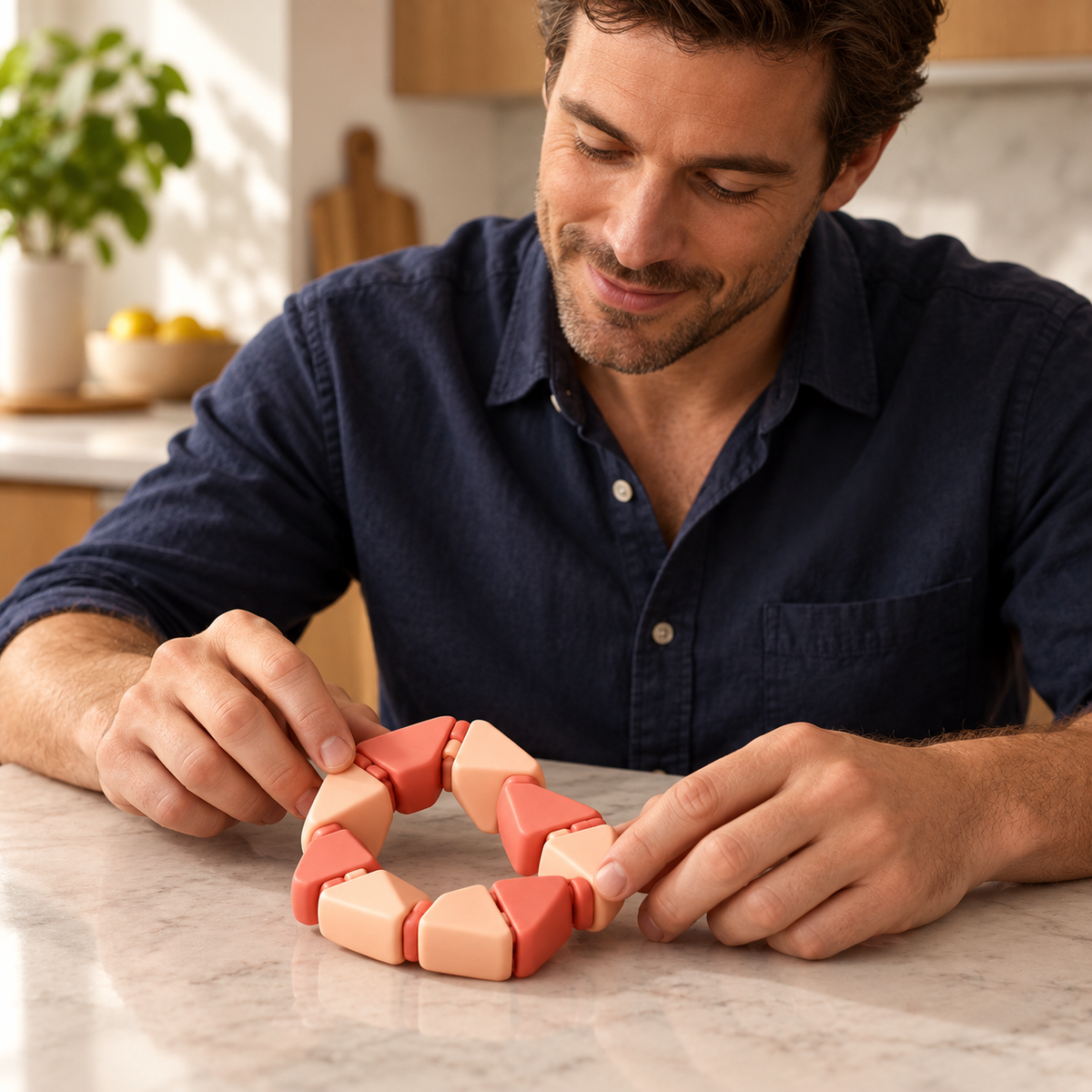 Coral Fold Hinged Geometric Loop in Peach and Coral